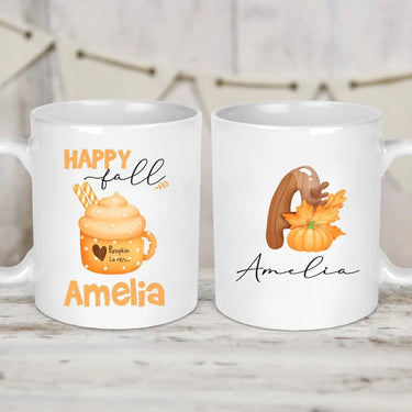 Personalised Initial Mug - Autumn Theme - Pumpkin Motif - For Tea Lovers - DENMARY